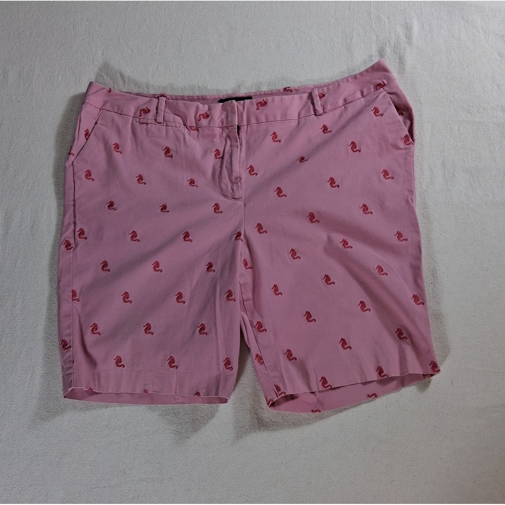 Talbots Seahorse Embroidered Shorts Pink Womens 20WP Petite Bermuda Cotton
